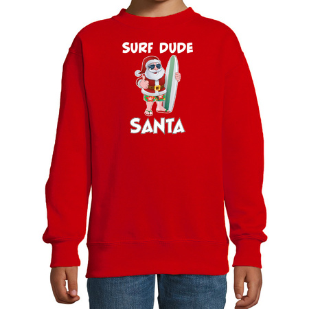 Surf dude Santa fun Christmas sweater red for kids