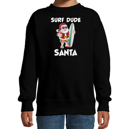 Surf dude Santa fun Christmas sweater black for kids