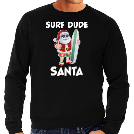 Surf dude Santa fun Christmas sweater black for men
