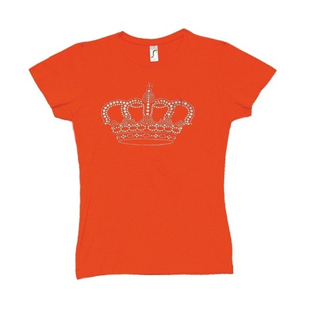 Oranje t-shirt met kroon voor dames