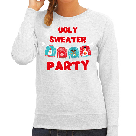 Ugly sweater party Kerstsweater / outfit grijs voor dames
