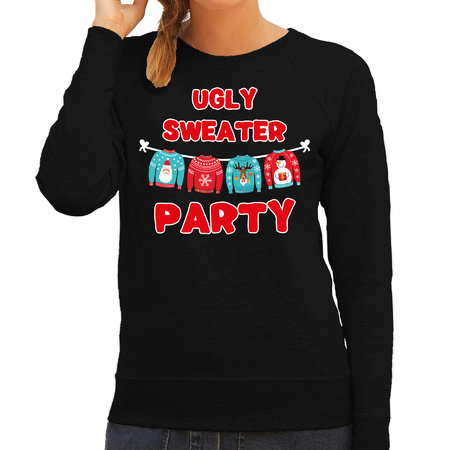 Ugly sweater party Kerstsweater / outfit zwart voor dames