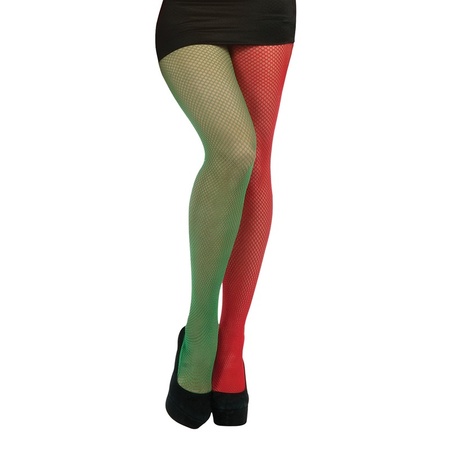 Fishnet tights red green for ladies