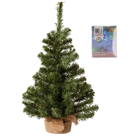 Green artificial christmas tree 60 cm with colored lights