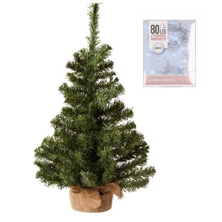 Green artificial christmas tree 60 cm with clear white lights