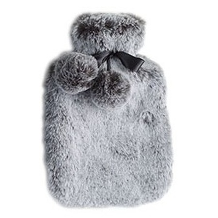 Warm water bottle with silver grey fake fur cover