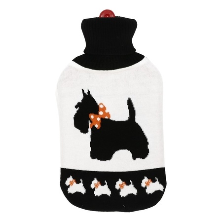 Warm water bottle with white/black dog cover 2 liter