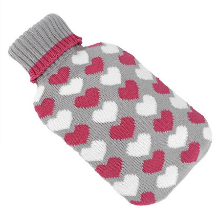 Warm Hot water bottle with hearts cover 2 liter