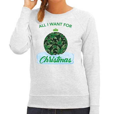 Wiet Kerstbal sweater / outfit All i want for Christmas grijs voor dames