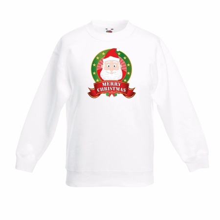 Wit Kerst sweater / Kersttrui voor kinderen met Kerstman print