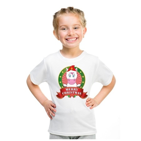 Christmas t-shirt for children white with a unicorn