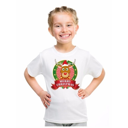 Christmas t-shirt for children white with reindeer