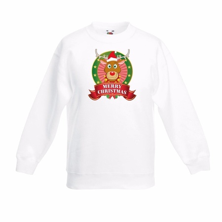 Christmas sweater for children white with Rendeer Rudolf