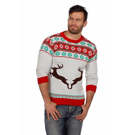 White Christmas jumper with reindeers for adults