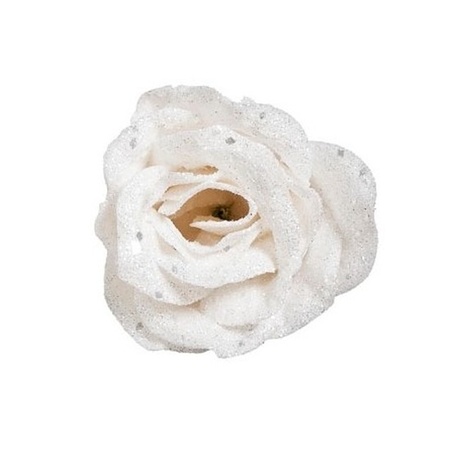 White roses with glitter on clip 7 cm