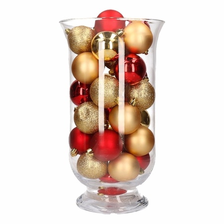 Woondecoratie goud/rode kerstballen in vaas