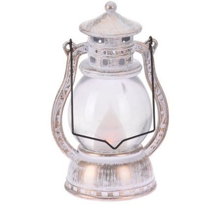 White/silver lantern deco 12 cm flame LED light with batteries