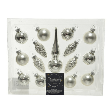 Christmas silver glass balls with treep top set 15-pcs