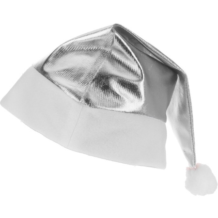 Silver shiny Santa hat for adults
