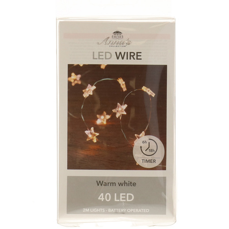 Silver Christmas LED wire stars with timer warm white 2 meter