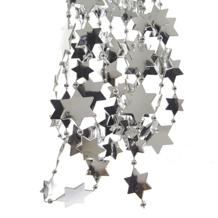 Zilveren sterren kralenslingers kerstslingers 270 cm
