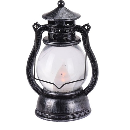 Black/grey lantern deco 12 cm flame LED light batteries