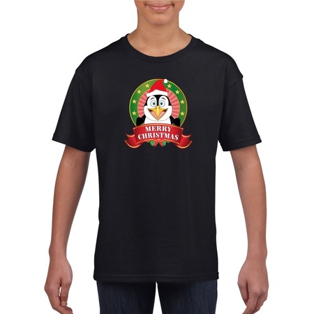Christmas t-shirt for children black with a pinguin